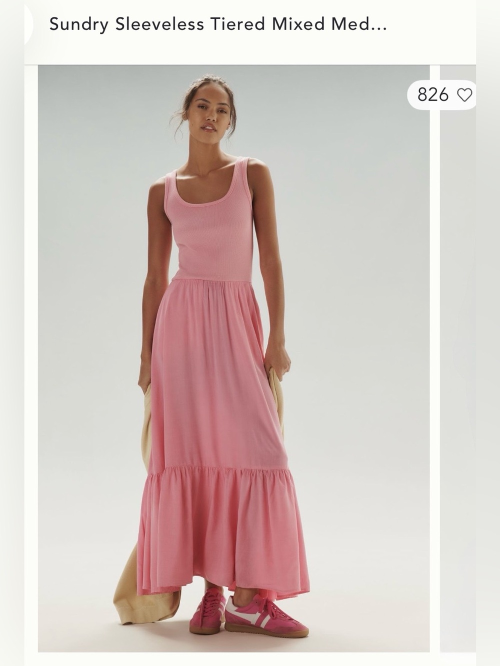 Sundry Pink Tiered mixed Media Maxi Dress